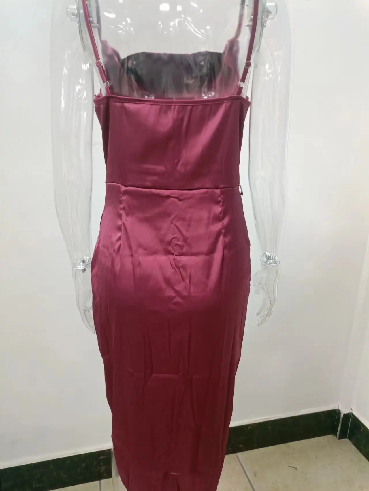 Green Satin Split Skirt Dress with High Slit — feature 48