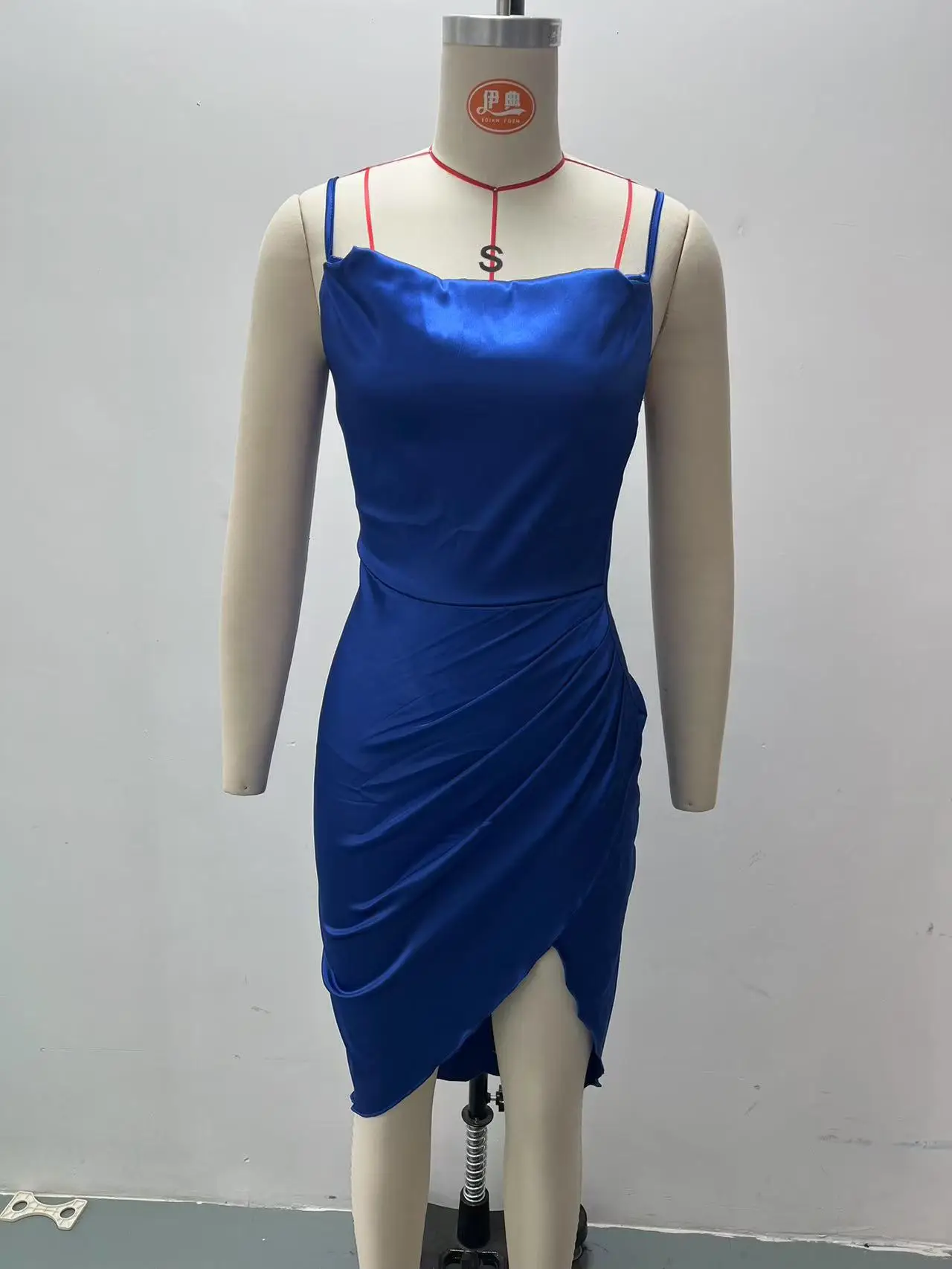 Green Satin Split Skirt Dress with High Slit — feature 49