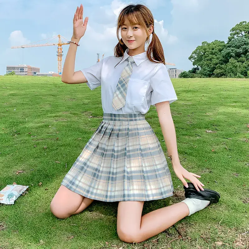 Japanese Style Plaid Skirt Set High Waist College Wear - Image 16