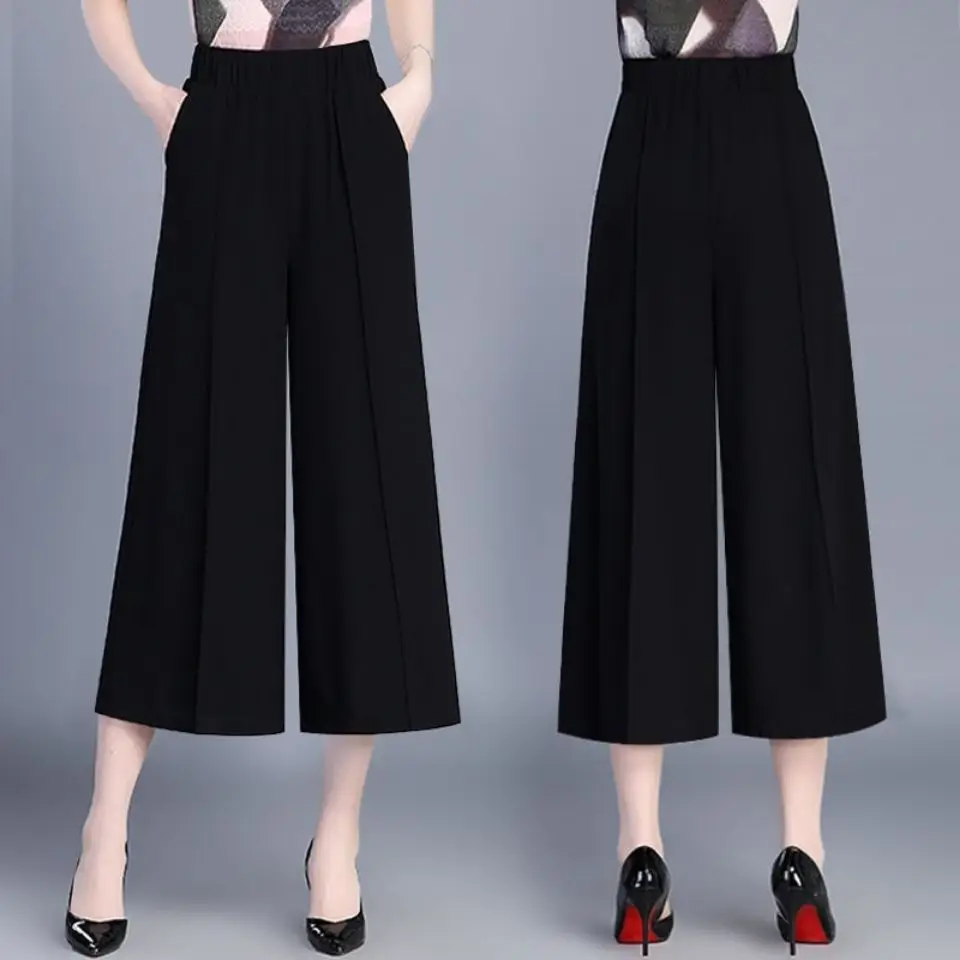 Black Chiffon Wide Leg Pants for Women High Waist - Image 3
