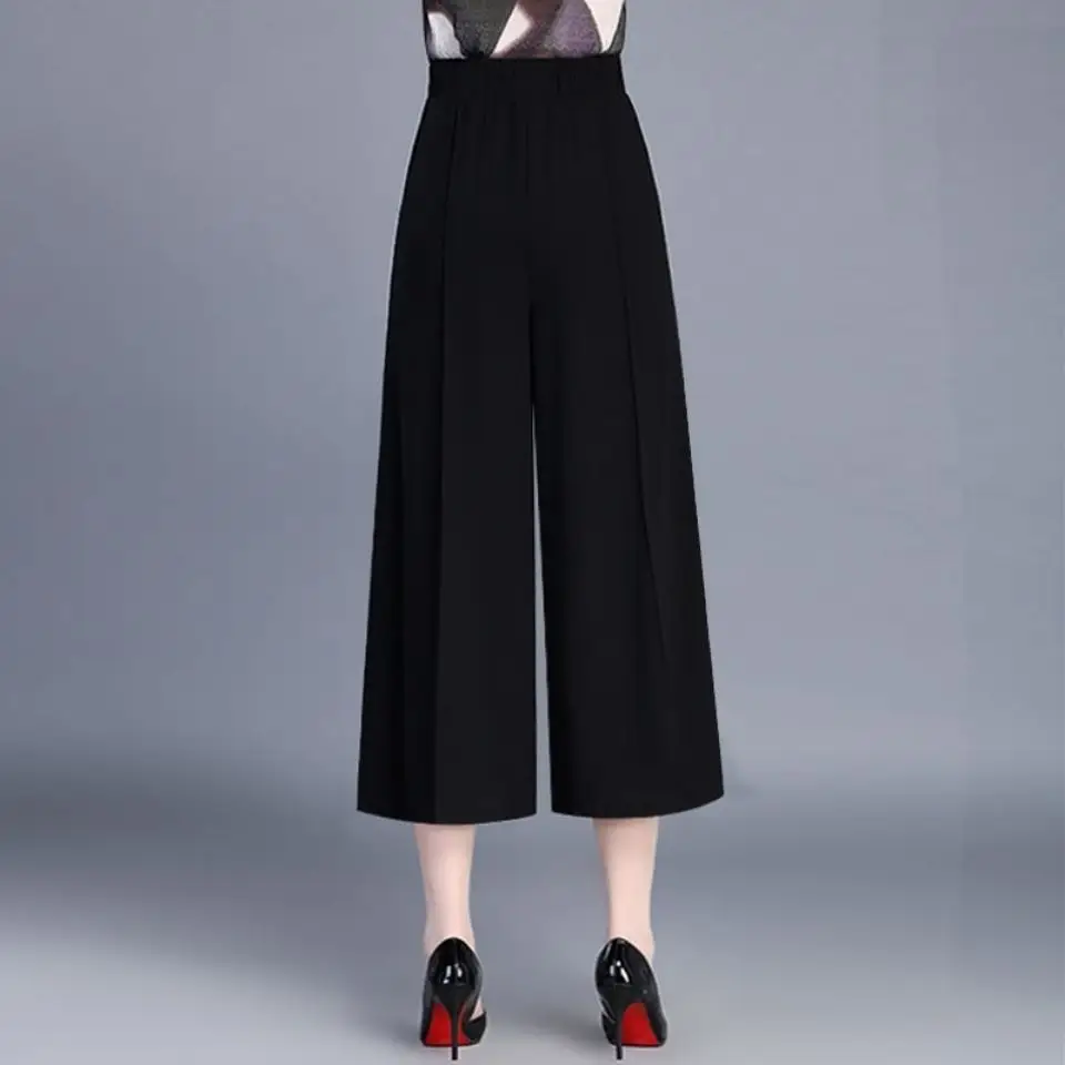 Black Chiffon Wide Leg Pants for Women High Waist - Image 6
