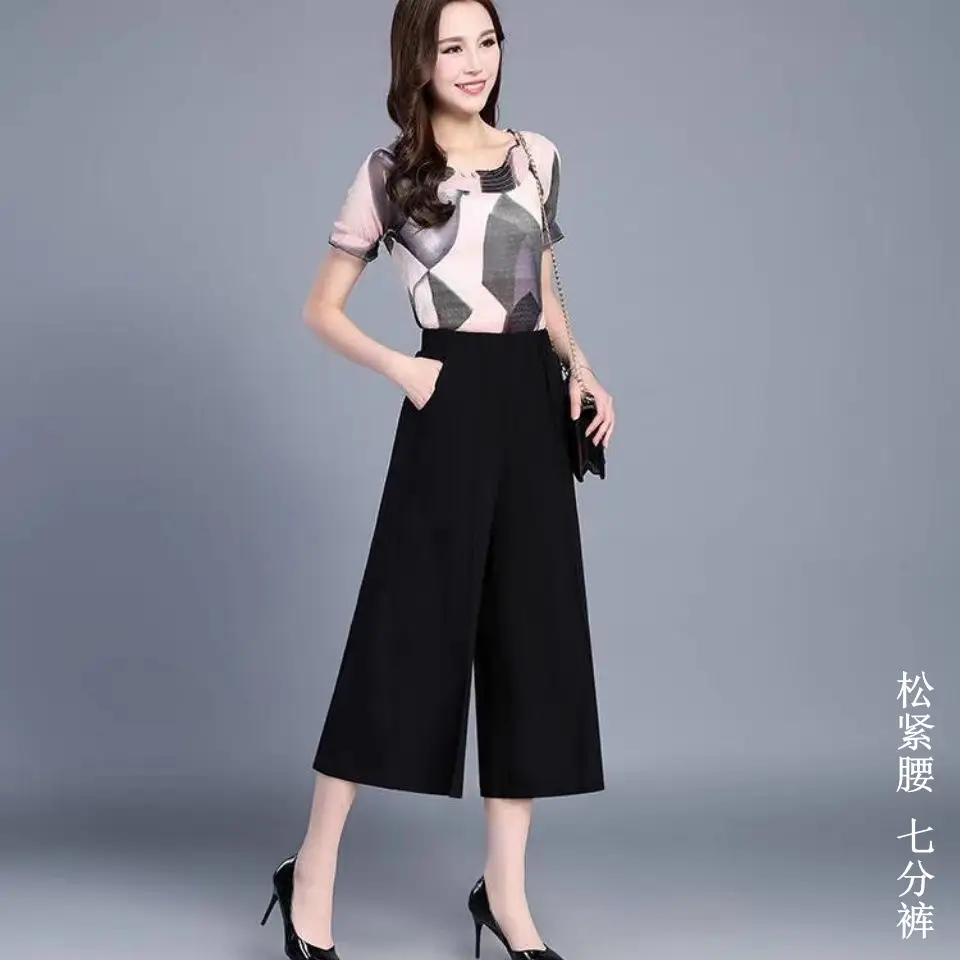 Black Chiffon Wide Leg Pants for Women High Waist - Image 2