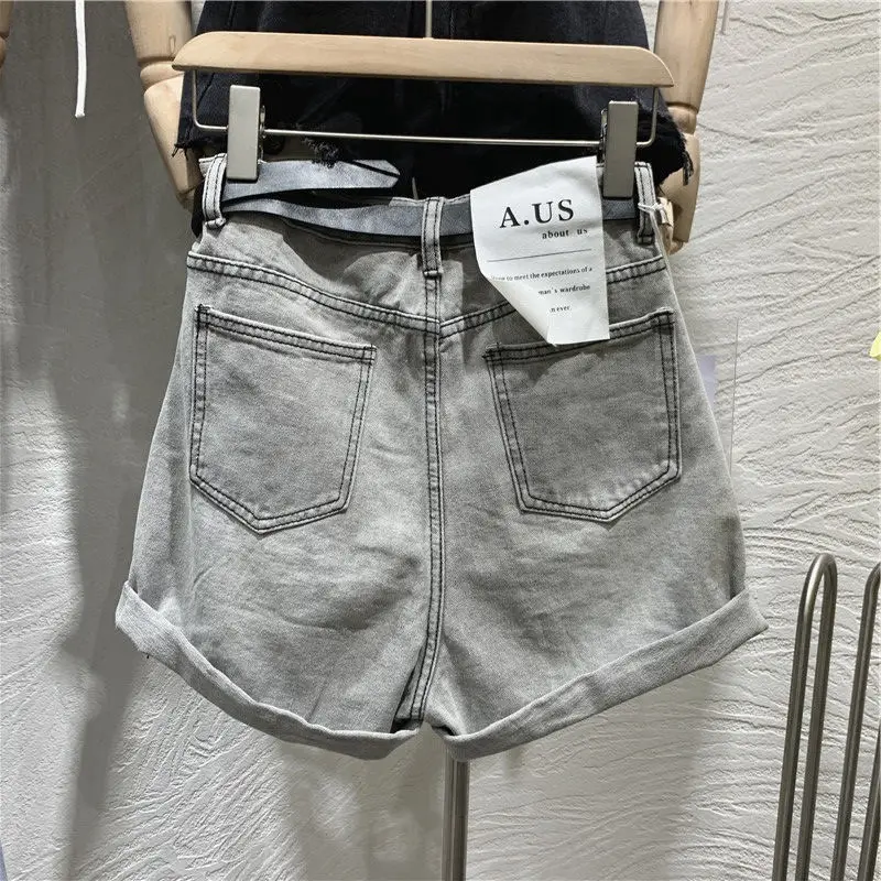 Women Grey Denim Shorts Wide Leg Spring Summer 2022 - Image 5