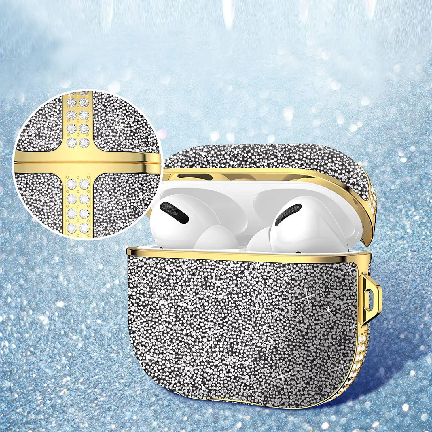 Star Diamond Apple Airpods Cover Gold Crystal Soft Glue - Image 2