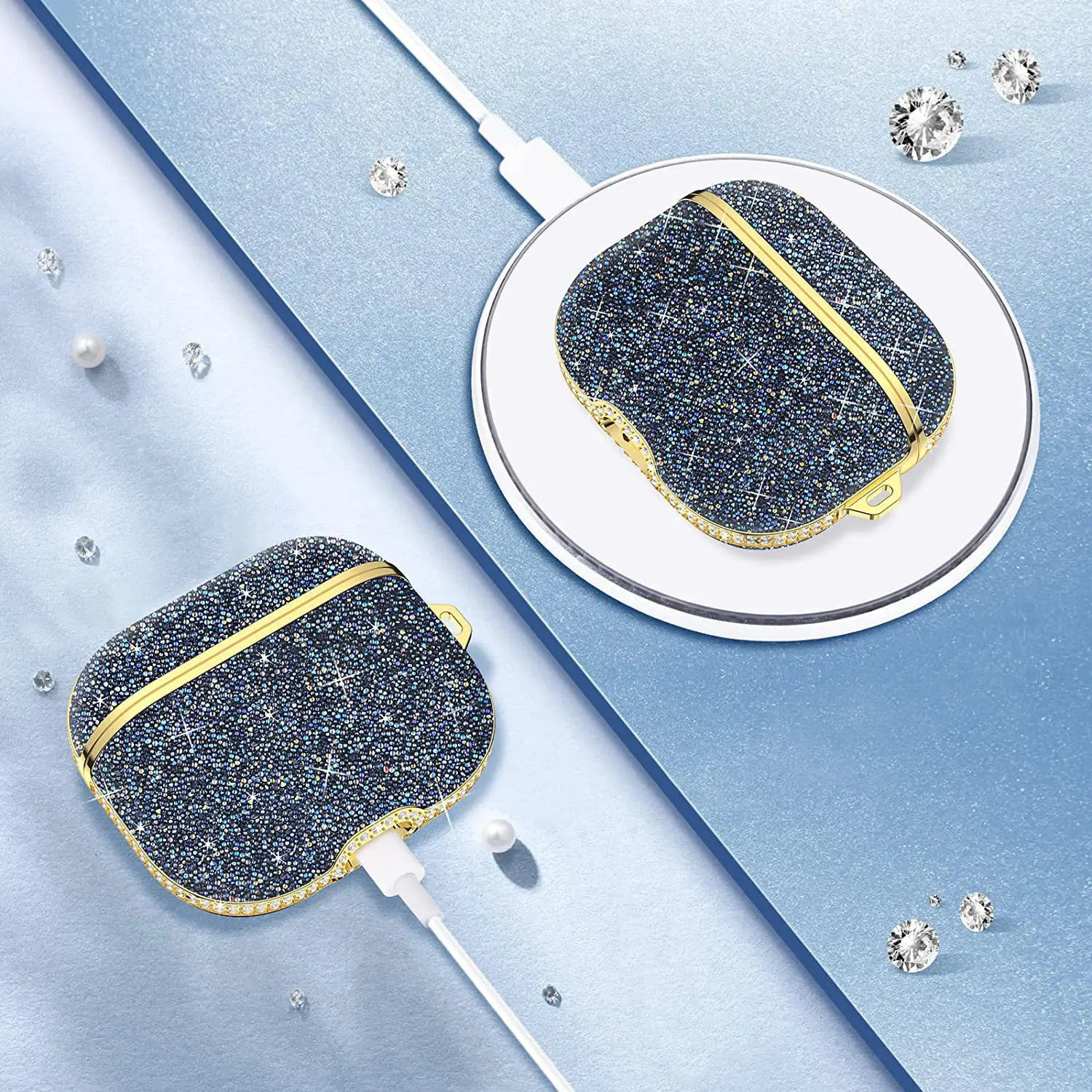 Star Diamond Apple Airpods Cover Gold Crystal Soft Glue - Image 4