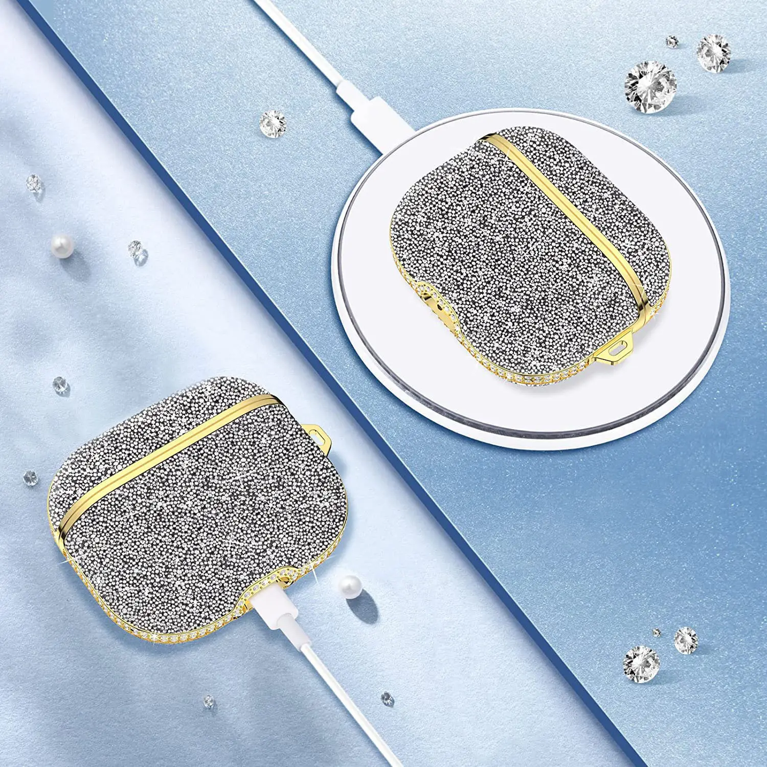 Star Diamond Apple Airpods Cover Gold Crystal Soft Glue - Image 5