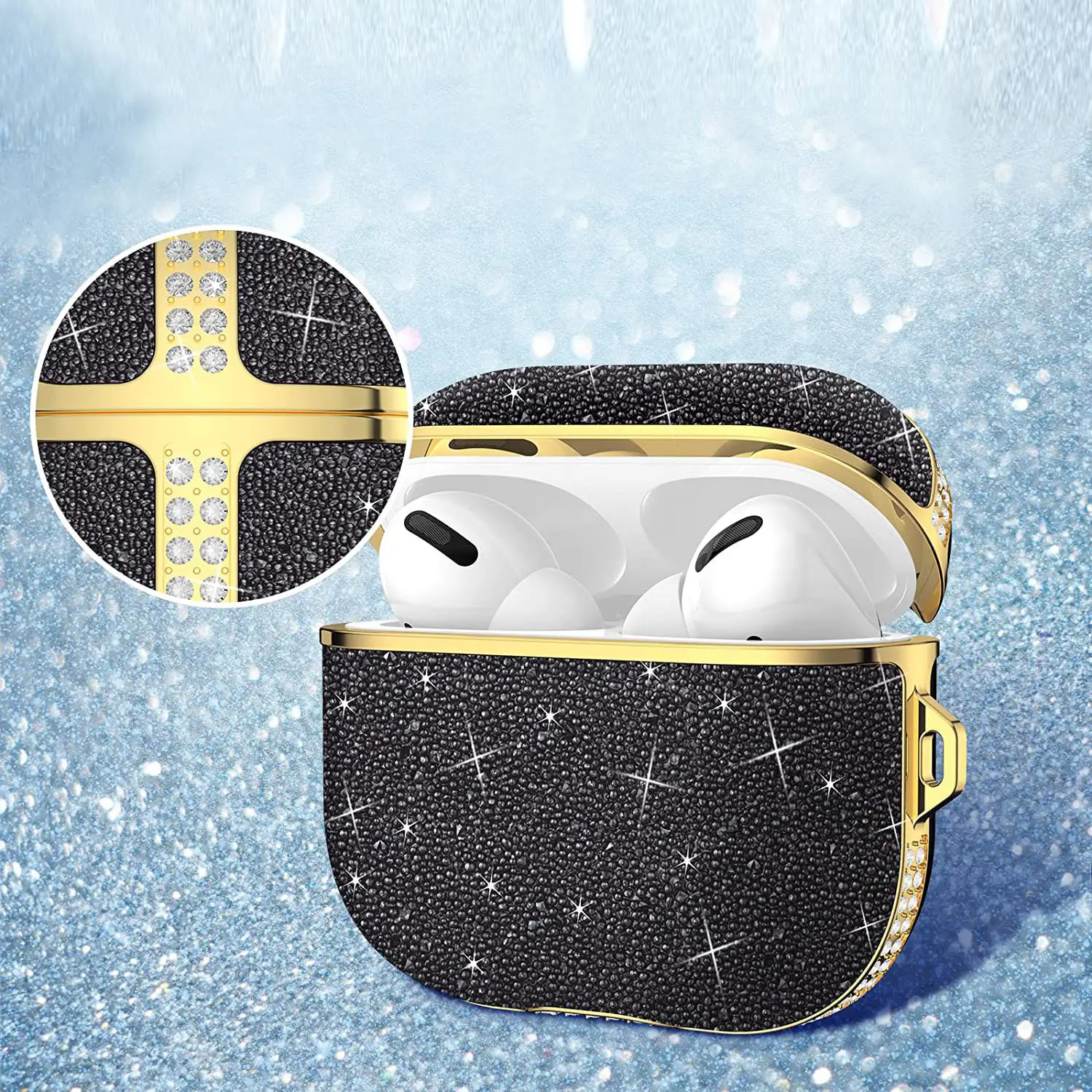 Star Diamond Apple Airpods Cover Gold Crystal Soft Glue - Image 3