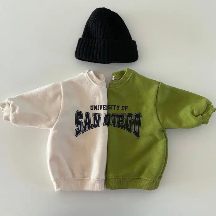 Korean Style Kids Red Grey Letter Sweatshirt Set