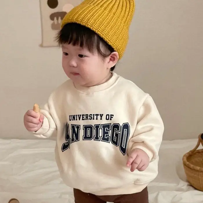 Korean Style Kids Red Grey Letter Sweatshirt Set