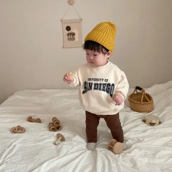 Korean Style Kids Red Grey Letter Sweatshirt Set