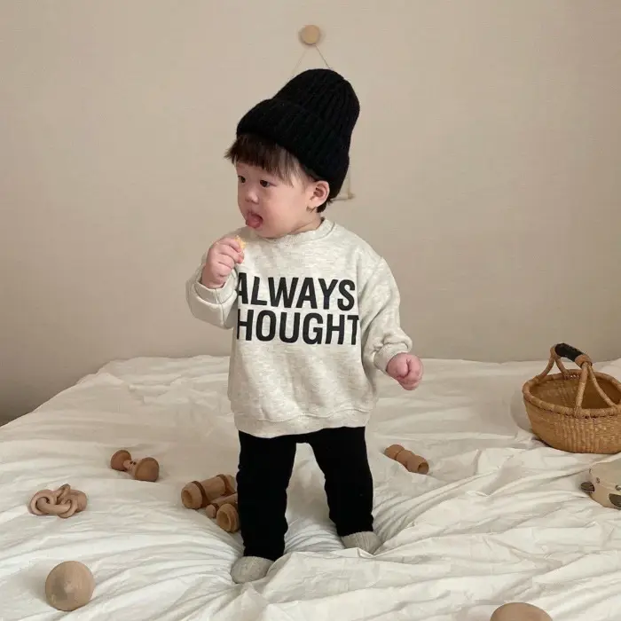 Korean Style Kids Red Grey Letter Sweatshirt Set