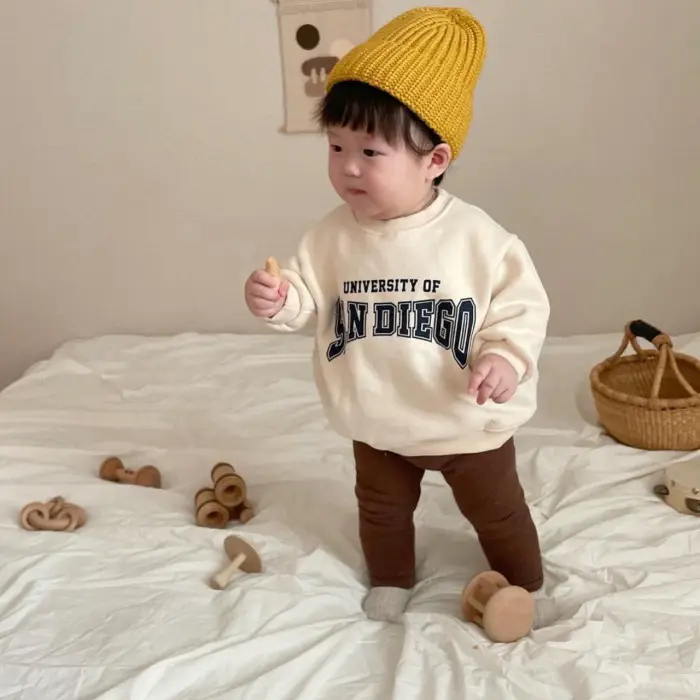 Korean Style Kids Red Grey Letter Sweatshirt Set