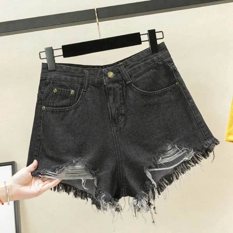 White Ripped Denim Shorts High Waist Women Summer - Image 3