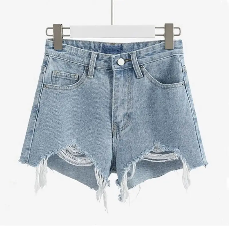White Ripped Denim Shorts High Waist Women Summer - Image 4