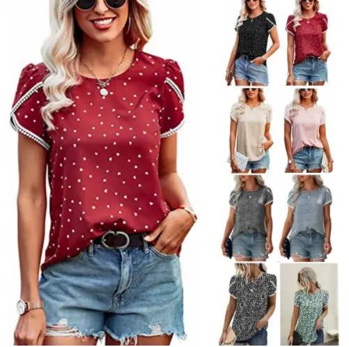 Women's Floral Lace Crochet Top Short Sleeve Summer - Image 10