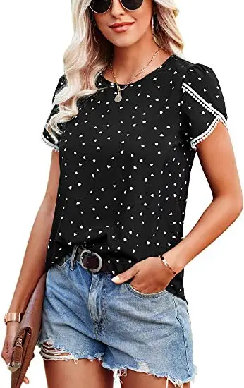 Women's Floral Lace Crochet Top Short Sleeve Summer - Image 12