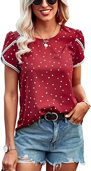 Women's Floral Lace Crochet Top Short Sleeve Summer - Image 2