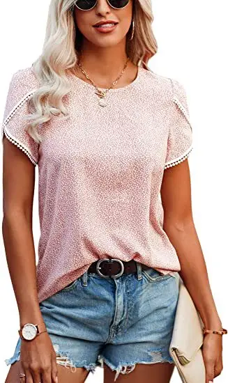 Women's Floral Lace Crochet Top Short Sleeve Summer - Image 3