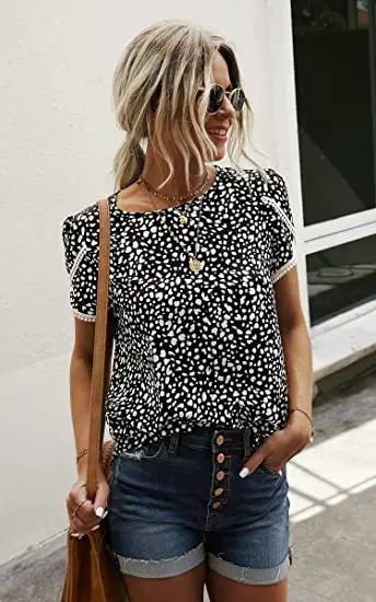 Women's Floral Lace Crochet Top Short Sleeve Summer - Image 7