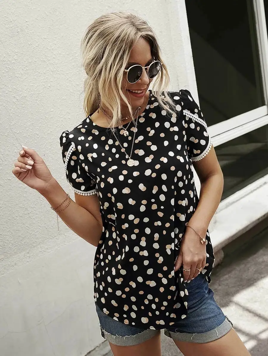 Women's Floral Lace Crochet Top Short Sleeve Summer - Image 9