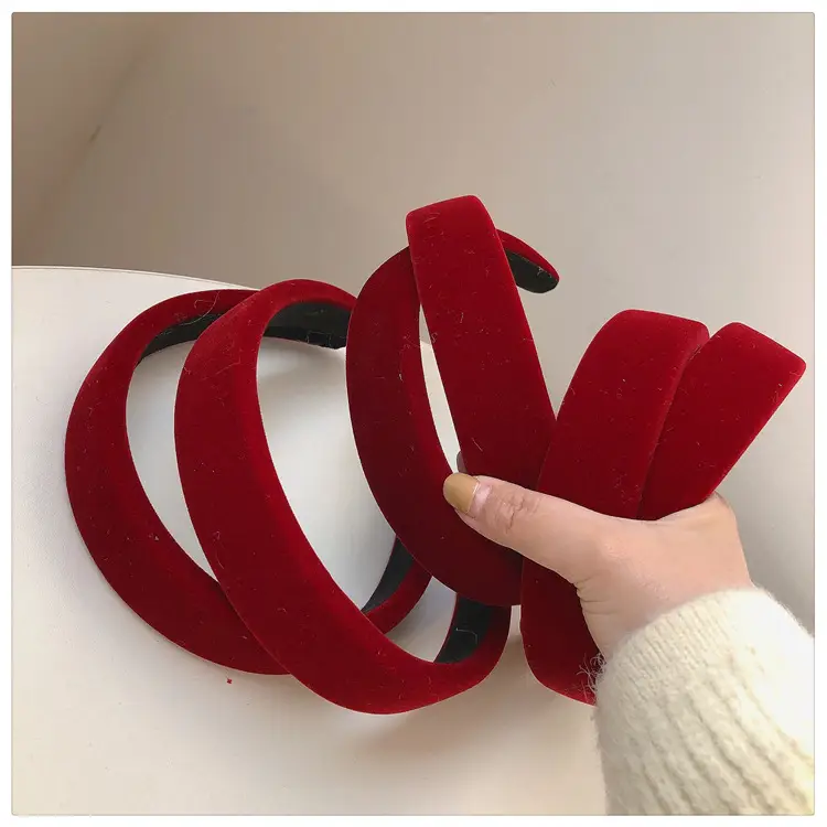 Red Velvet Velvet Headband for Women, Autumn Winter, French Style - Image 3