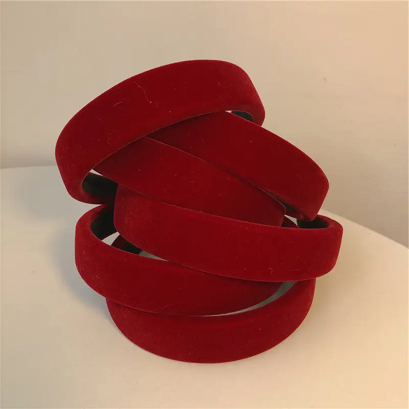 Red Velvet Velvet Headband for Women, Autumn Winter, French Style - Image 4