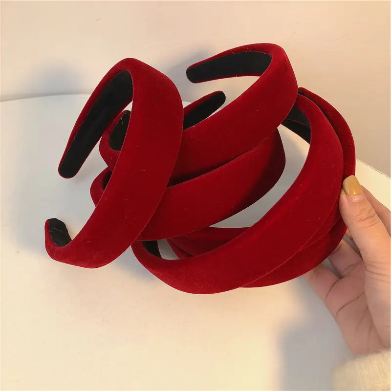 Red Velvet Velvet Headband for Women, Autumn Winter, French Style - Image 5
