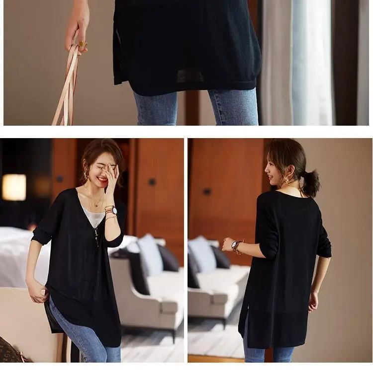 Black V-Neck Loose Fit T-Shirt for Women — feature 5