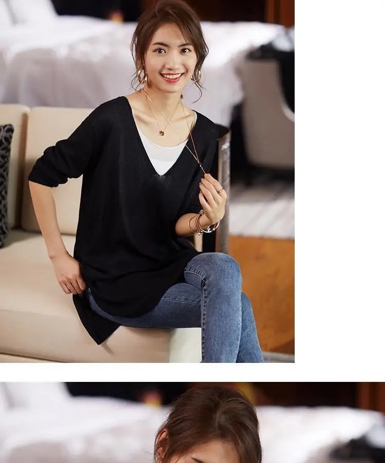 Black V-Neck Loose Fit T-Shirt for Women — feature 6