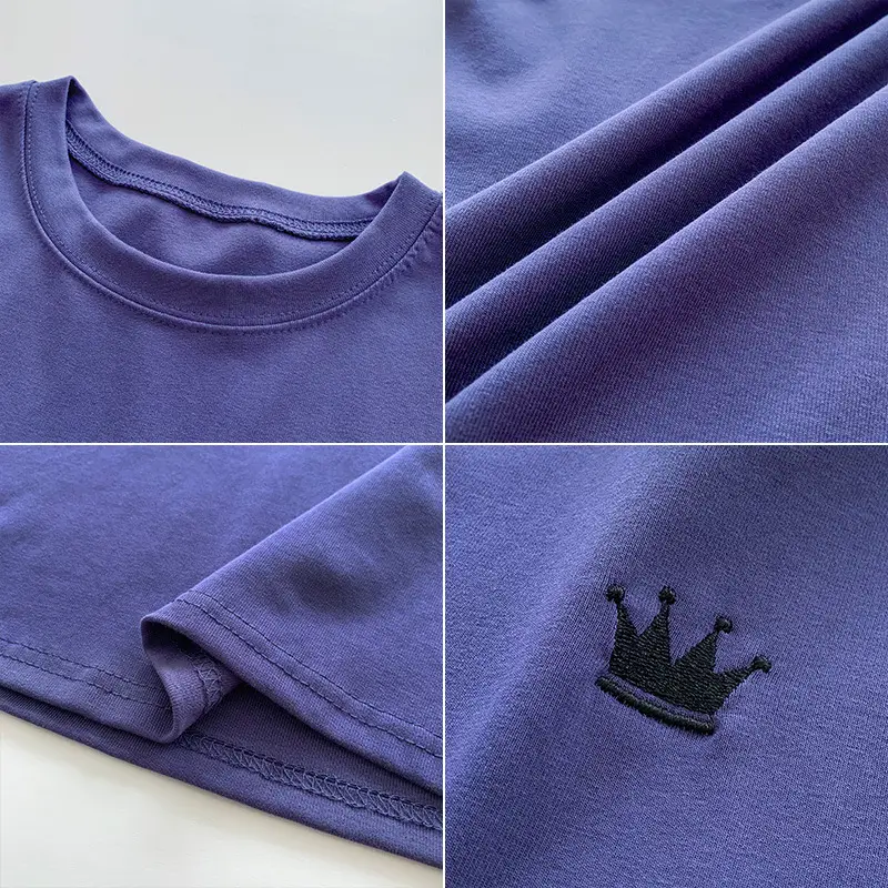 Women White Slim T-Shirt with Embroidered Crown Design