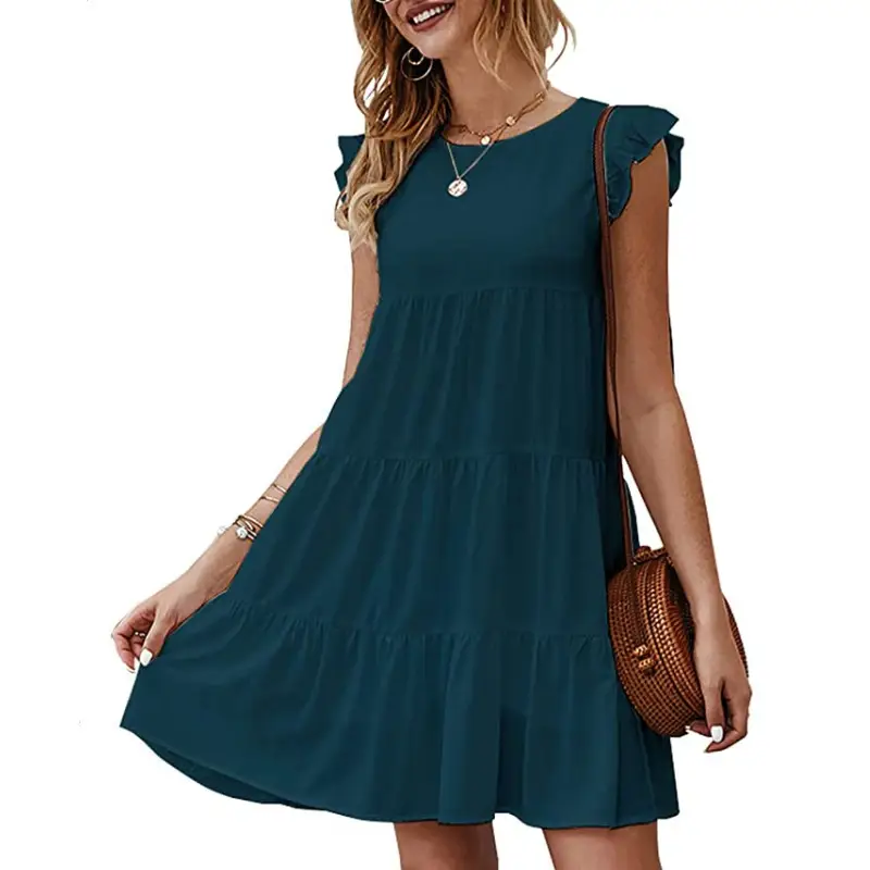 2023 Summer Women Navy Blue Pleated Dress - Image 8
