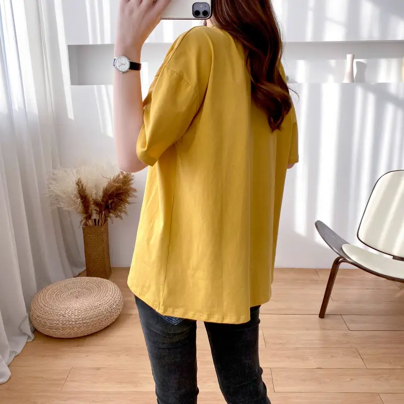 Maternity T-Shirt Yellow Loose Plus Size Summer - Image 6