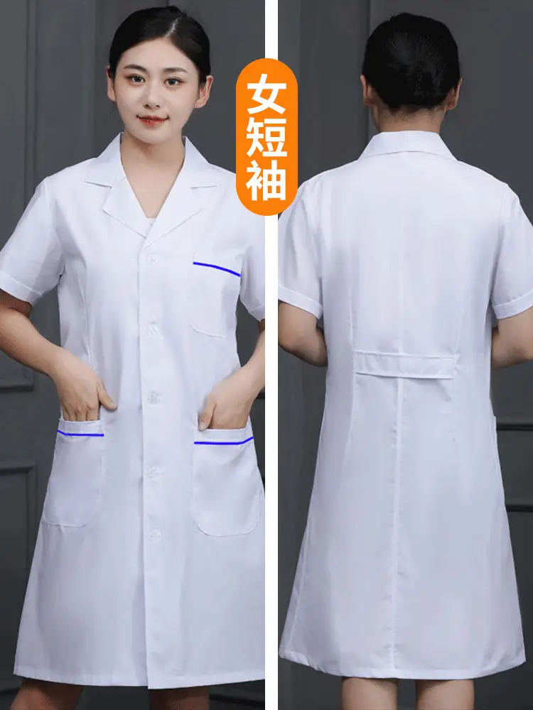 White Long-Sleeved Doctor's Coat with Blue Edges for Men Women