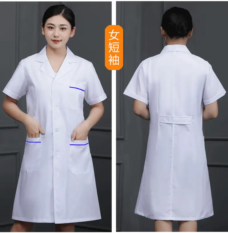 White Long-Sleeved Doctor's Coat with Blue Edges for Men Women — feature 11