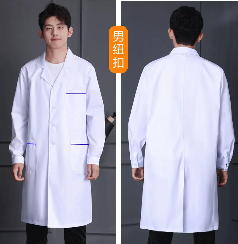 White Long-Sleeved Doctor's Coat with Blue Edges for Men Women — feature 12