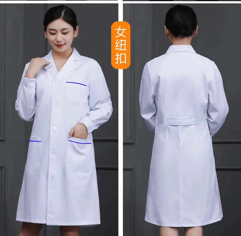 White Long-Sleeved Doctor's Coat with Blue Edges for Men Women — feature 13