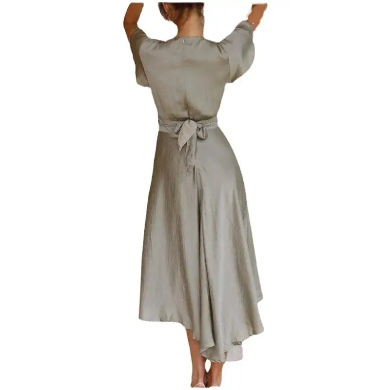 Women's Pink V-Neck Irregular Skirt Dress