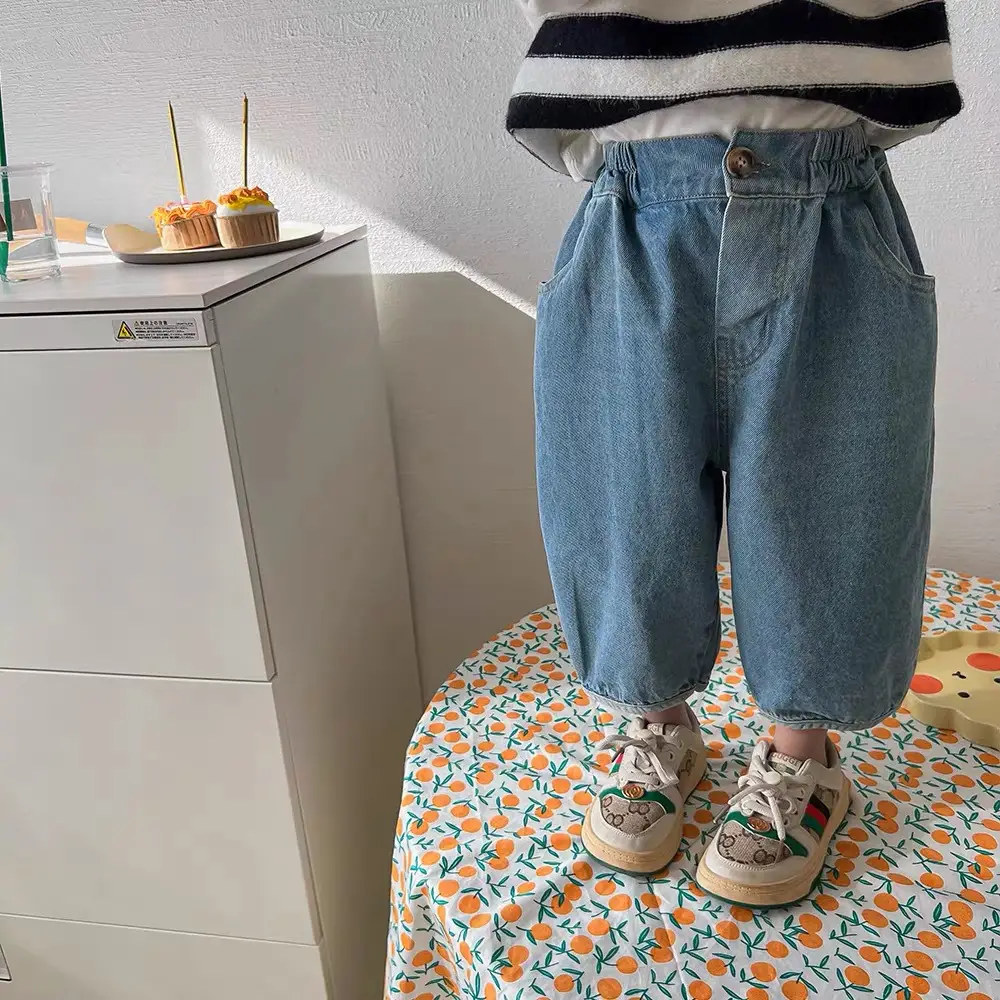 Children's Blue Denim Jeans Casual Pants 2025 Spring Autumn