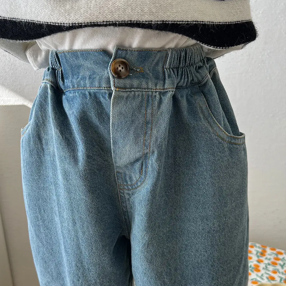 Children's Blue Denim Jeans Casual Pants 2025 Spring Autumn