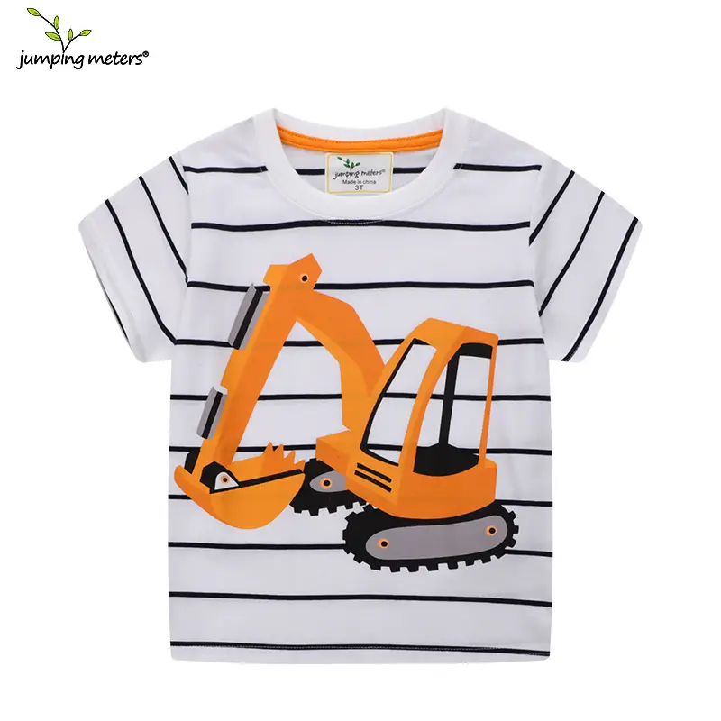 Kids Striped T-Shirt with Orange Jackhammer Graphic - Image 2