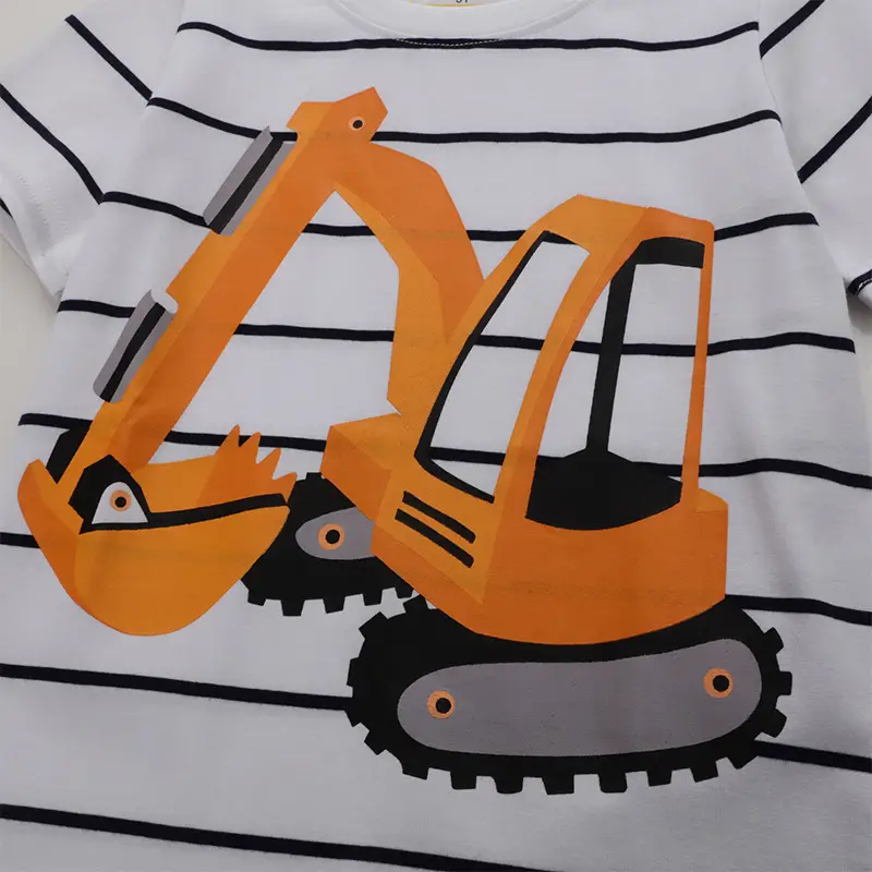 Kids Striped T-Shirt with Orange Jackhammer Graphic - Image 4