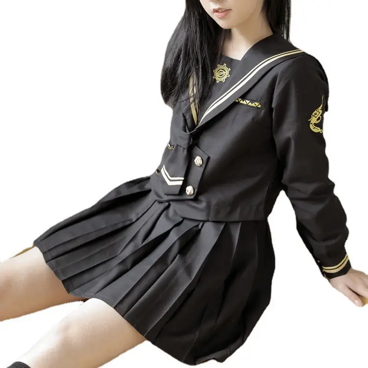 Black Pleated Sailor Suit Middle Suit for Girls - Image 14