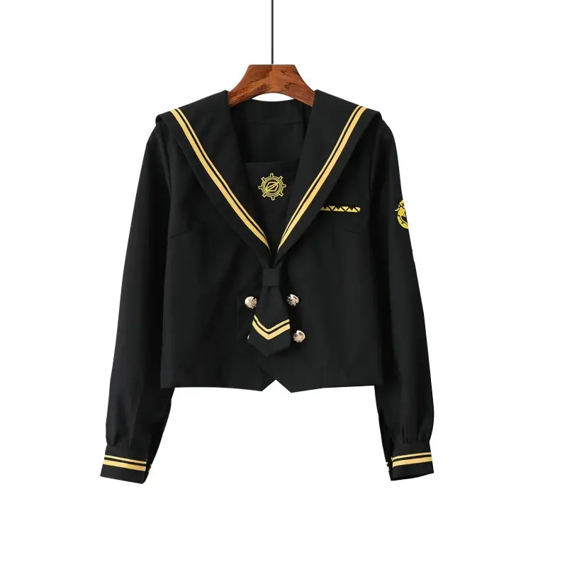 Black Pleated Sailor Suit Middle Suit for Girls - Image 2