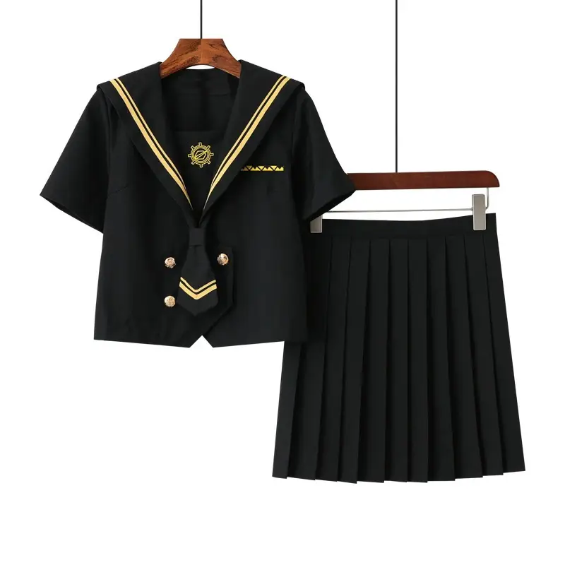Black Pleated Sailor Suit Middle Suit for Girls - Image 3