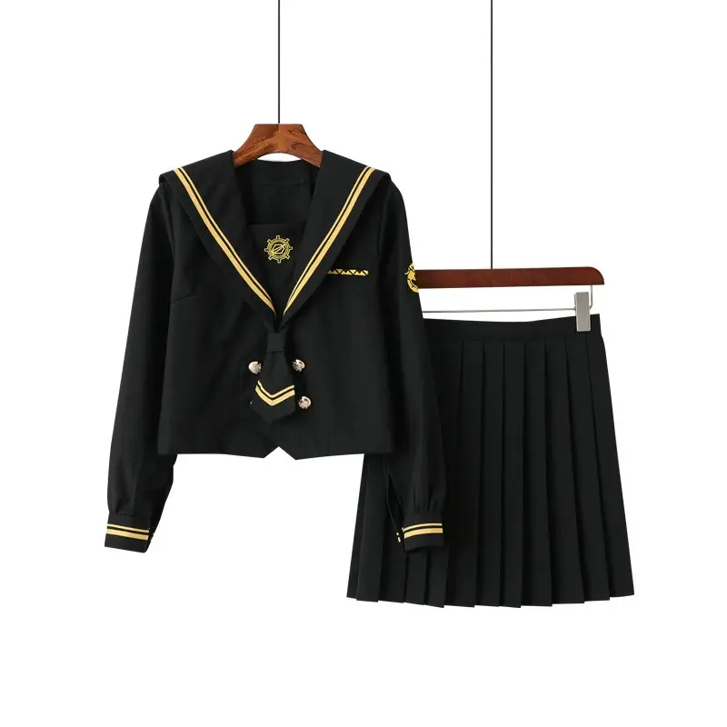 Black Pleated Sailor Suit Middle Suit for Girls - Image 4