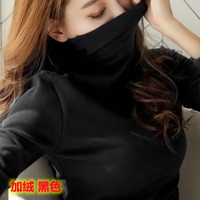 White Velvet High Collar T-Shirt for Women