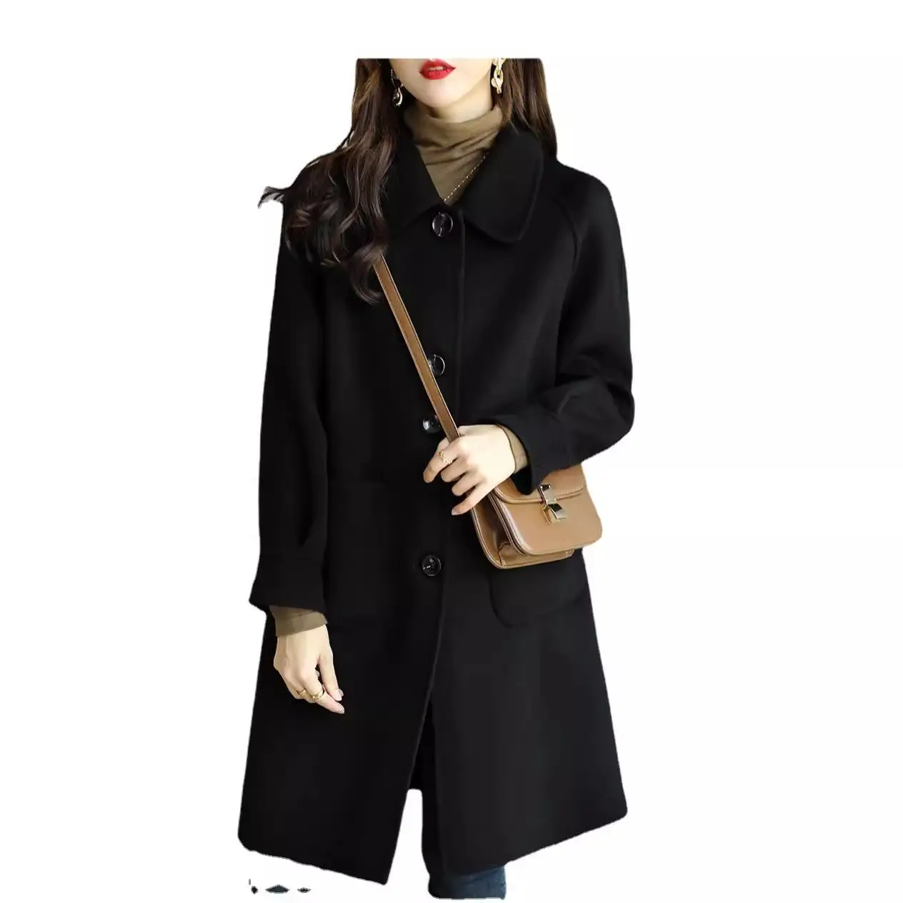 Women Woolen Coat Grey Medium Length Korean Style