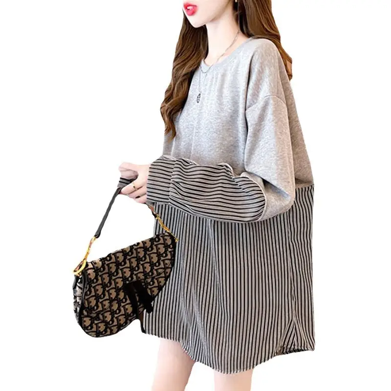 Korean Style Fake Two-Piece Sweatshirt Stripe Coat Women Loose Large - Image 8