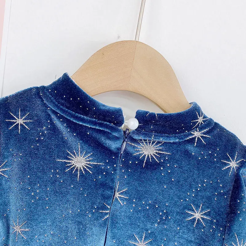 Frozen 2025 Winter Girls Elsa Velvet Star Dress