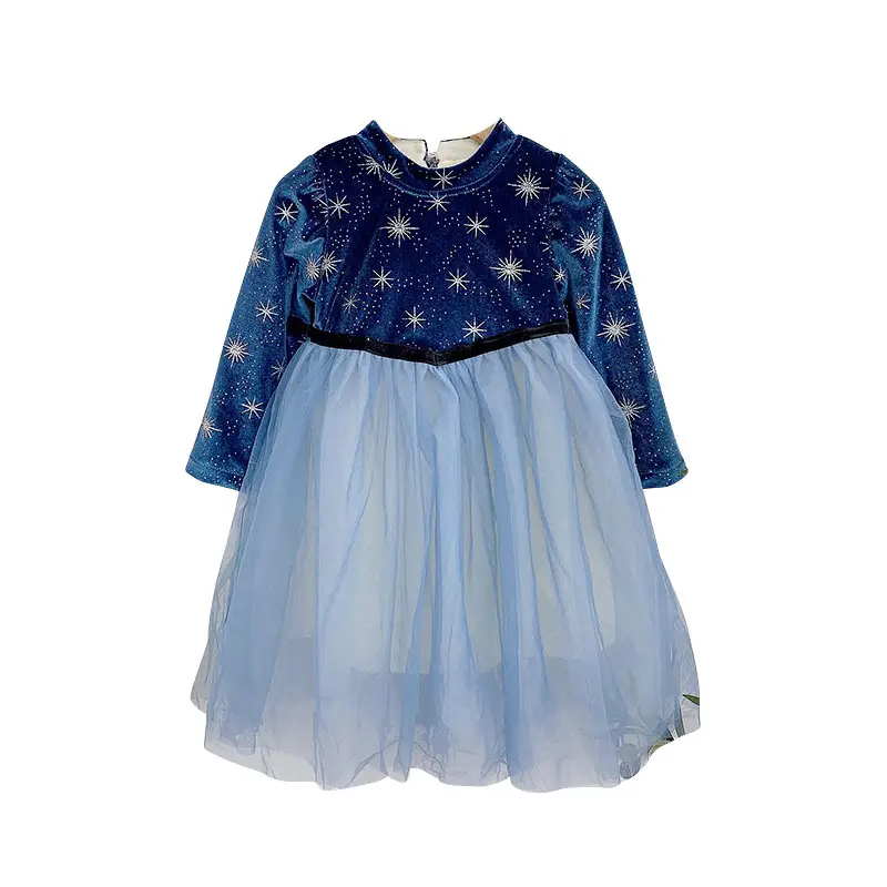 Frozen 2025 Winter Girls Elsa Velvet Star Dress